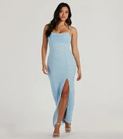 Klara Cowl Neck Faux Pearl Bead Column Dress