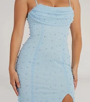 Klara Cowl Neck Faux Pearl Bead Column Dress