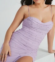 Mellie Faux Pearl Mesh Mermaid Long Formal Dress