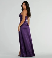 Haley Corset Slit A-Line Satin Formal Dress