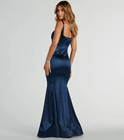 Ria Bustier Mermaid Glitter Satin Formal Dress
