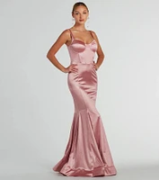 Ria Bustier Mermaid Glitter Satin Formal Dress