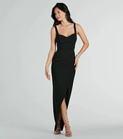 Nanali Formal Crepe Sweetheart Wrap Long Dress