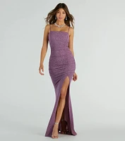 Hayden Ruched Glitter Knit Mermaid Dress