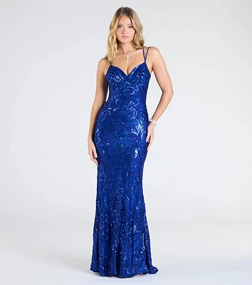 Jessa Lace-Up Mermaid Sequin Formal Dress