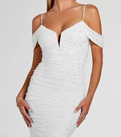 Charlene Formal Faux Pearl Mesh Mermaid Dress
