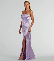 Aliyah Strapless Mermaid Satin Glitter Dress