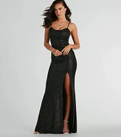 Ashelyn Cowl Neck Glitter Mermaid Formal Dress