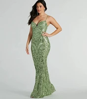 Julissa V-Neck Sequin Mesh Mermaid Dress
