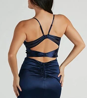 Loraine Sweetheart Wrap Mermaid Satin Formal Dress
