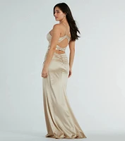 Loraine Sweetheart Wrap Mermaid Satin Formal Dress
