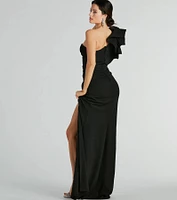 Claudia Ruffled One-Shoulder Crepe Mermaid Dress