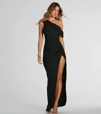 Maxine One-Shoulder Slim Glitter Formal Dress