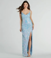 Phoebe Formal Sequin Cowl Neck Long Dress