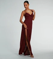 Elizabeth Cutout A-Line Slit Glitter Formal Dress