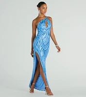 Stacey One-Shoulder Cutout Slim Sequin Formal Dress