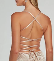 Whittney Lace-Up Rhinestone Satin Formal Dress