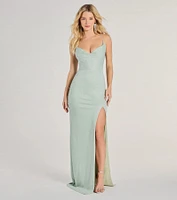 Shelly High Slit Glitter Knit Formal Dress