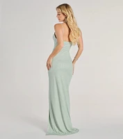 Shelly High Slit Glitter Knit Formal Dress