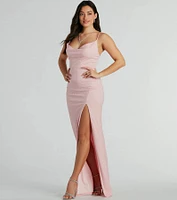 Shelly High Slit Glitter Knit Formal Dress