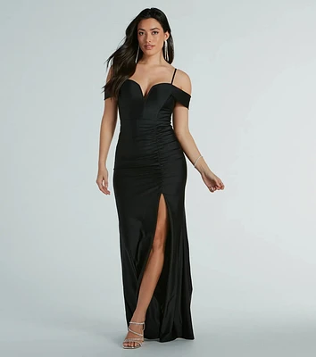 Danielle Cold-Shoulder Ruched Knit Formal Dress
