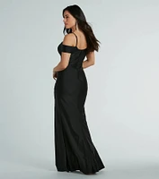 Danielle Cold-Shoulder Ruched Knit Formal Dress