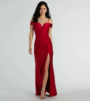 Danielle Cold-Shoulder Ruched Knit Formal Dress