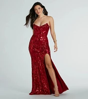 Chandler Strapless Lace-Up Sequin Formal Dress
