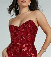 Chandler Strapless Lace-Up Sequin Formal Dress