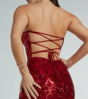 Chandler Strapless Lace-Up Sequin Formal Dress