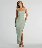 Rose Formal Mesh Corset Column Dress