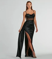 Fallon Satin Corset Side Sash Formal Dress