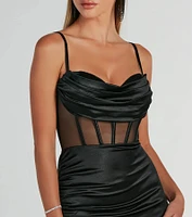Fallon Satin Corset Side Sash Formal Dress