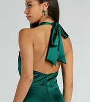 Melina Satin Halter High Slit Column Dress