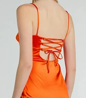 Laverne Formal Satin Lace-Up Column Dress