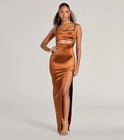 Kyla Cutout High Slit Satin Formal Dress