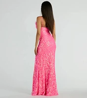 Cara Marabou Trim Mermaid Slit Sequin Formal Dress