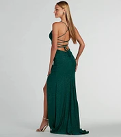 Ellora Lace Up Mermaid Glitter Formal Dress