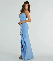 Laney Ruffled Slit Glitter Knit Mermaid Dress