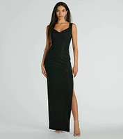 Claire Low-Back Slim Glitter Mesh Formal Dress