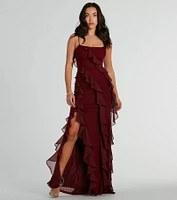 Sophia Lace-Up Ruffle Mermaid Mesh Formal Dress