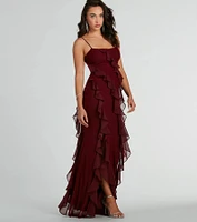 Sophia Lace-Up Ruffle Mermaid Mesh Formal Dress