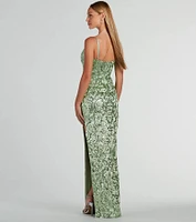 Alessia Square Neck Slim Sequin Satin Formal Dress