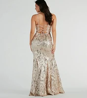 Carly Lace-Up Mermaid Sequin Satin Formal Dress