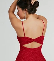 Maleah Twist-Front Glitter Knit Mermaid Dress