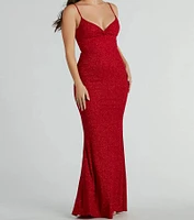 Maleah Twist-Front Glitter Knit Mermaid Dress