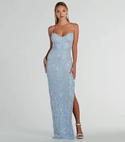 Elaina Bustier Slit Long Sequin Formal Dress