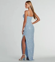 Elaina Bustier Slit Long Sequin Formal Dress
