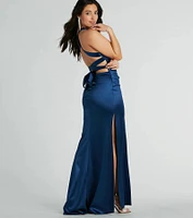 Sam Formal Satin Open Back Dress