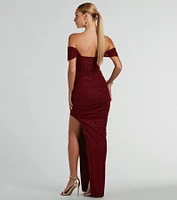 Kairi Off-The-Shoulder Glitter Mesh Formal Dress